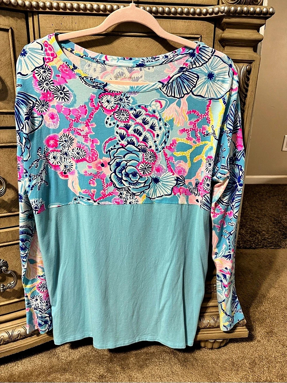 Lilly Pulitzer Floral Long Sleeve Top in Blue & Pink